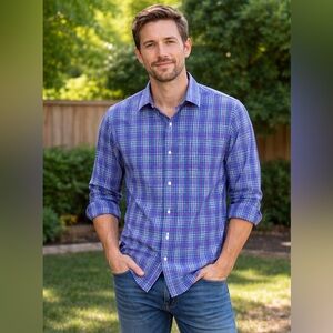 Ralph Lauren Purple Label Blue Plaid Button Down Shirt Men’s Size 15.5